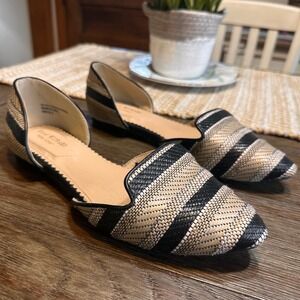 Isaac Mizrahi New York Woven Pointed Toe D'Orsay Flats Black‎ Beige Size 8.5